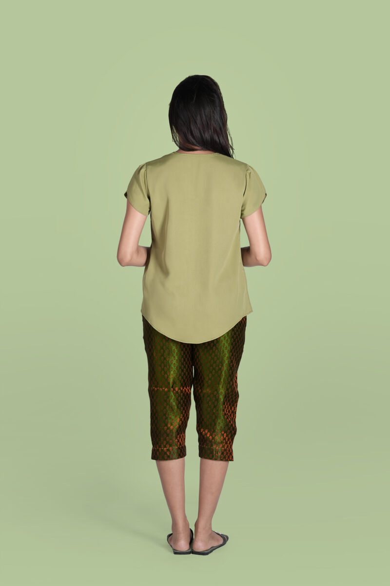 Back View of Olive Top With Capri Pants